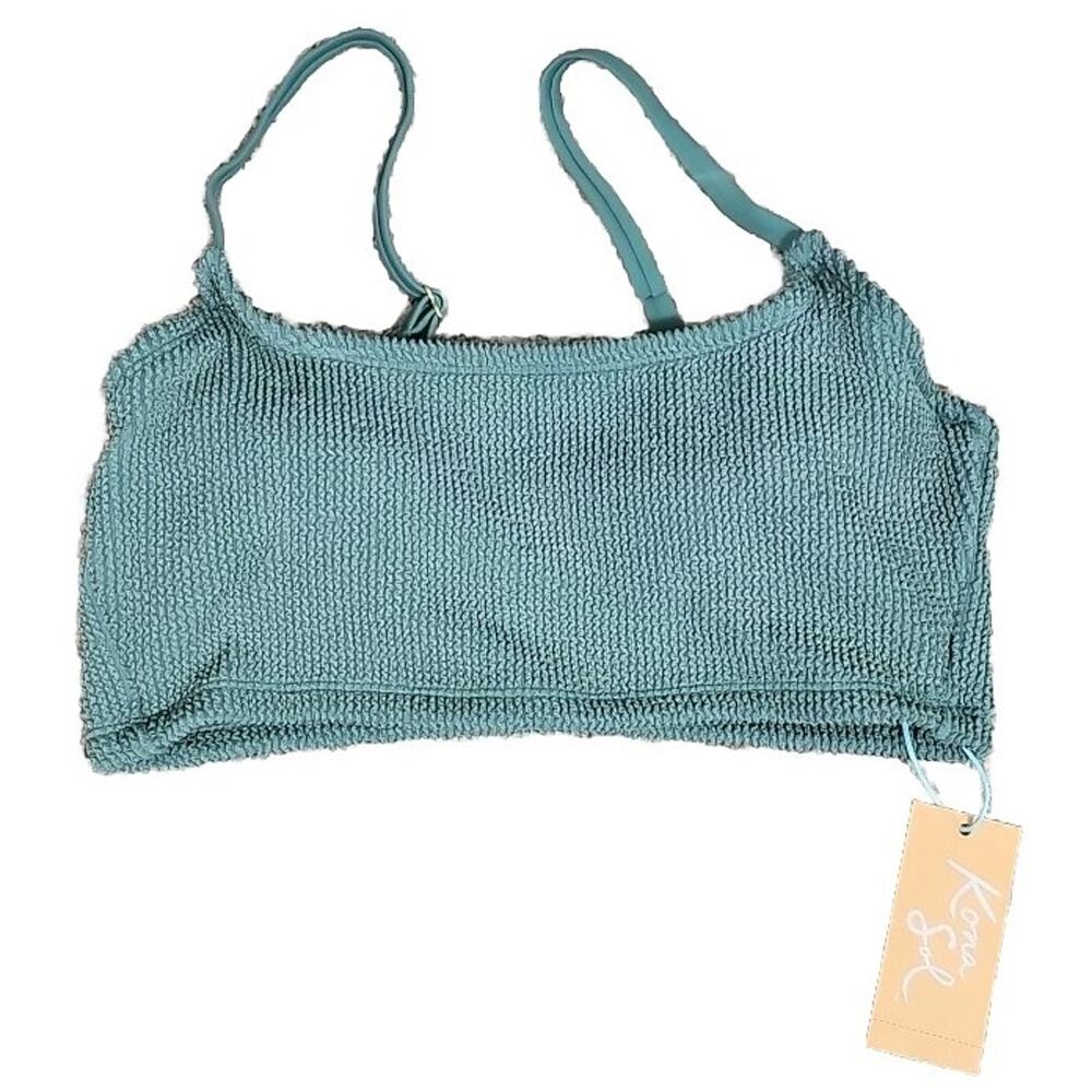 Kona Sol Women's S 4-6 Pucker Texture Square Neck Bikini Top Green 4Y18